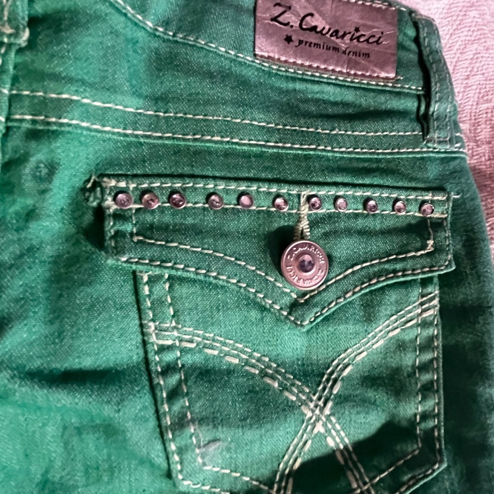 Z. Cavaricci Green Denim Jeans with Decorative Stitching